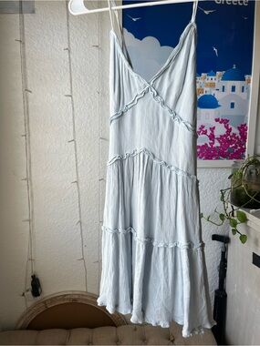 Altar'd State Pale Blue Tiered Spaghetti-Strap Mini Dress